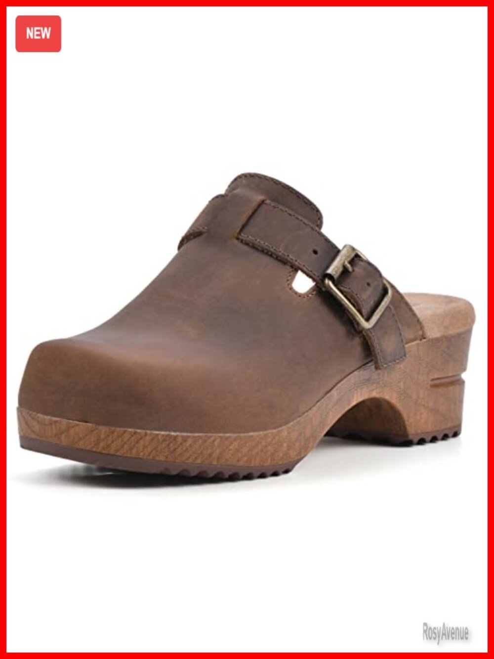 Behold Leather Clog Cushioned Insole Treaded Outsole
